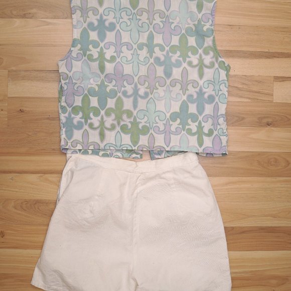 50s / 1950s 60s / 1960s Fleur de Lis Mint Lavender Coordinating Set - Picture 3 of 8
